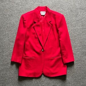 Vintage 100% Wool Red Blazer Jacket Coat Womens 14 Single Button Preppy Academia